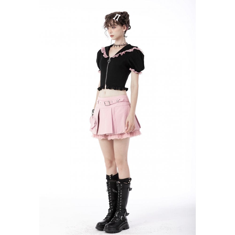 Darkinlove Women's Lolita Pink JK Pleated Skirt