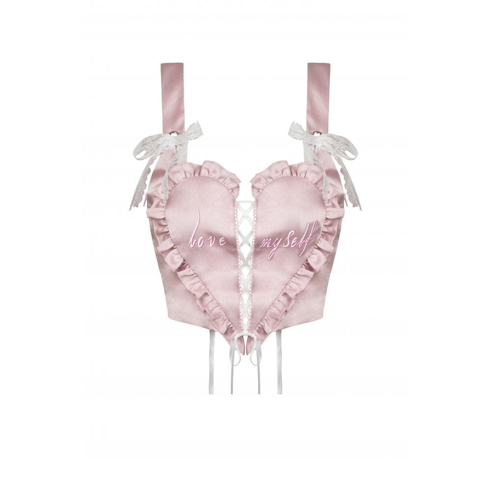 Darkinlove Women's Lolita Pink Love Heart Lacing-up Bustier