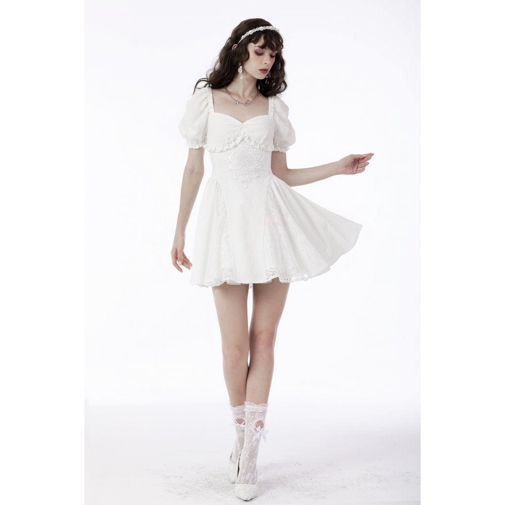 Darkinlove Women's Lolita Square Collar Puff Sleeved Princess Dress Wedding Dress