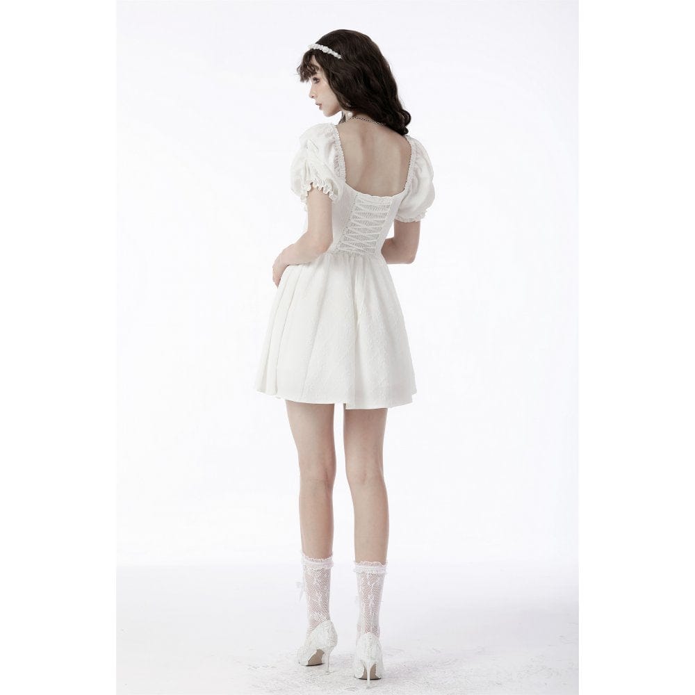 Darkinlove Women's Lolita Square Collar Puff Sleeved Princess Dress Wedding Dress