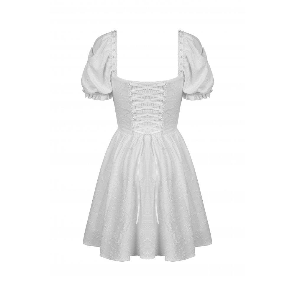 Darkinlove Women's Lolita Square Collar Puff Sleeved Princess Dress Wedding Dress