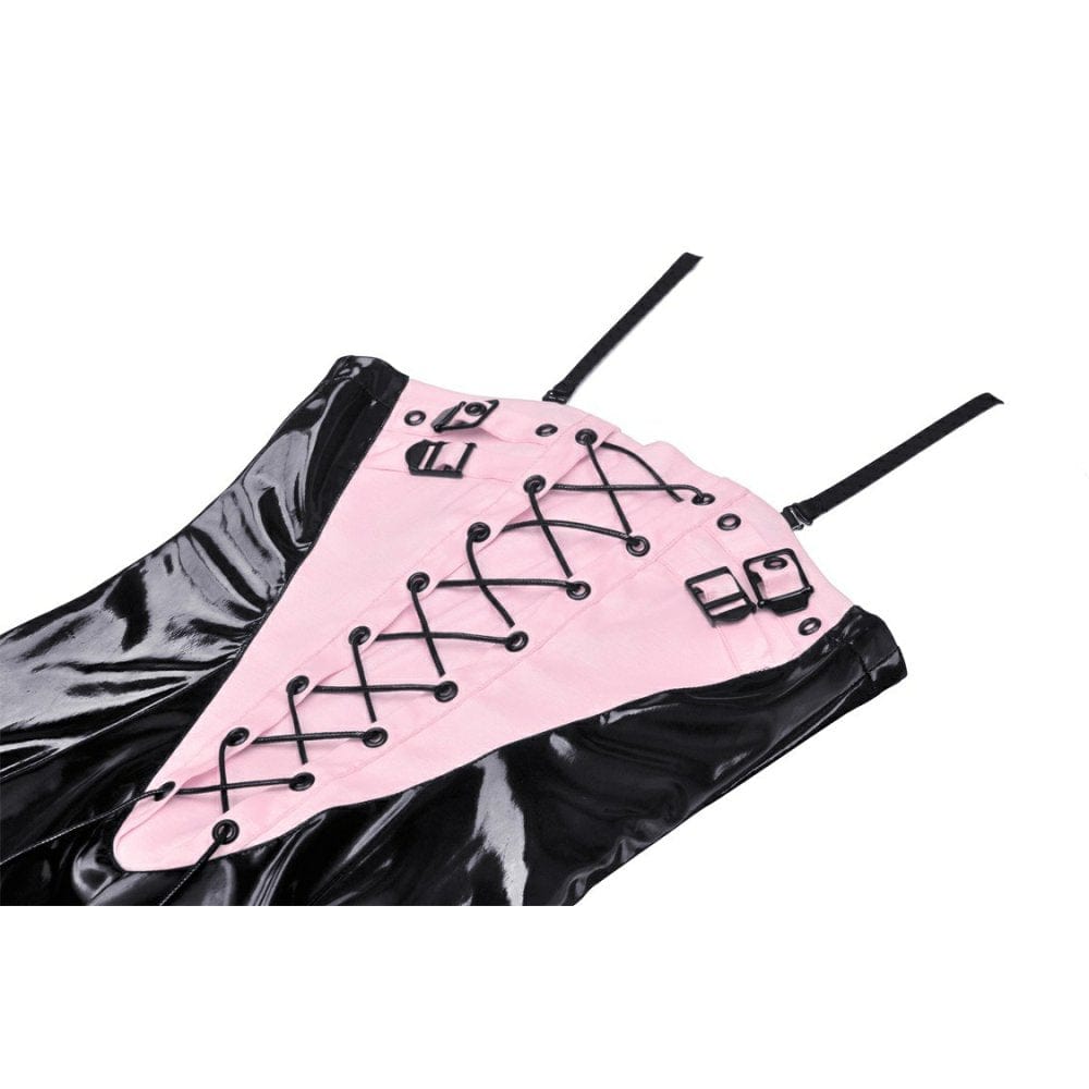 Darkinlove Women's Punk Contrast Color Patent Leather Slip Dress