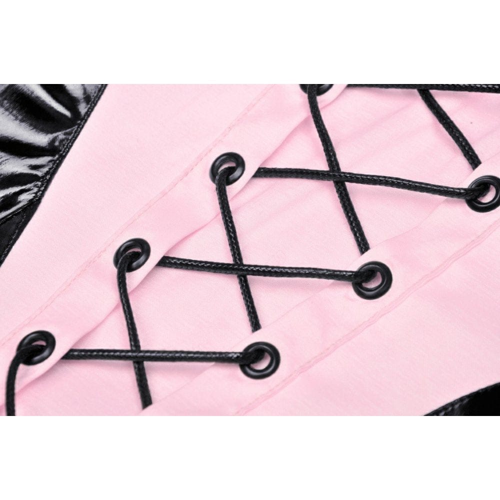 Darkinlove Women's Punk Contrast Color Patent Leather Slip Dress