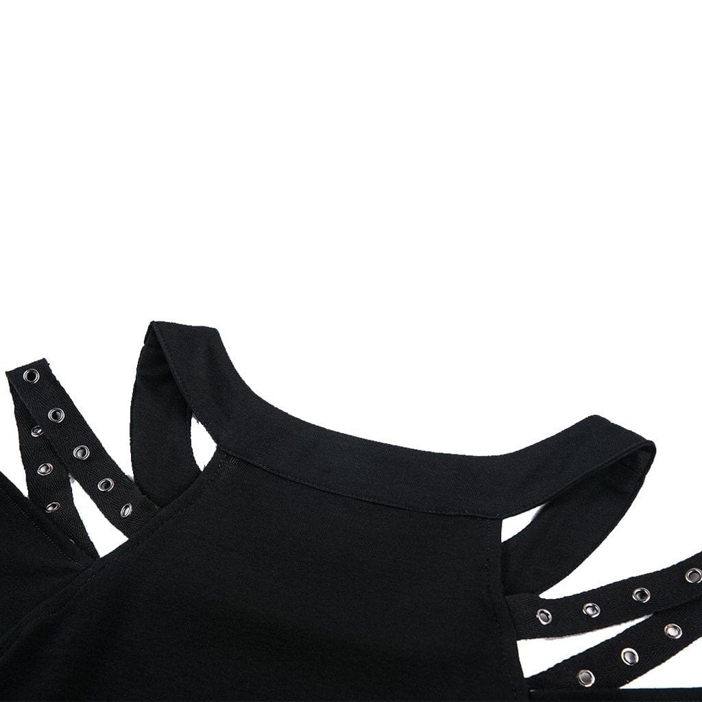 Darkinlove Women's Punk Halterneck Cutout Shoulder Tee With Straps