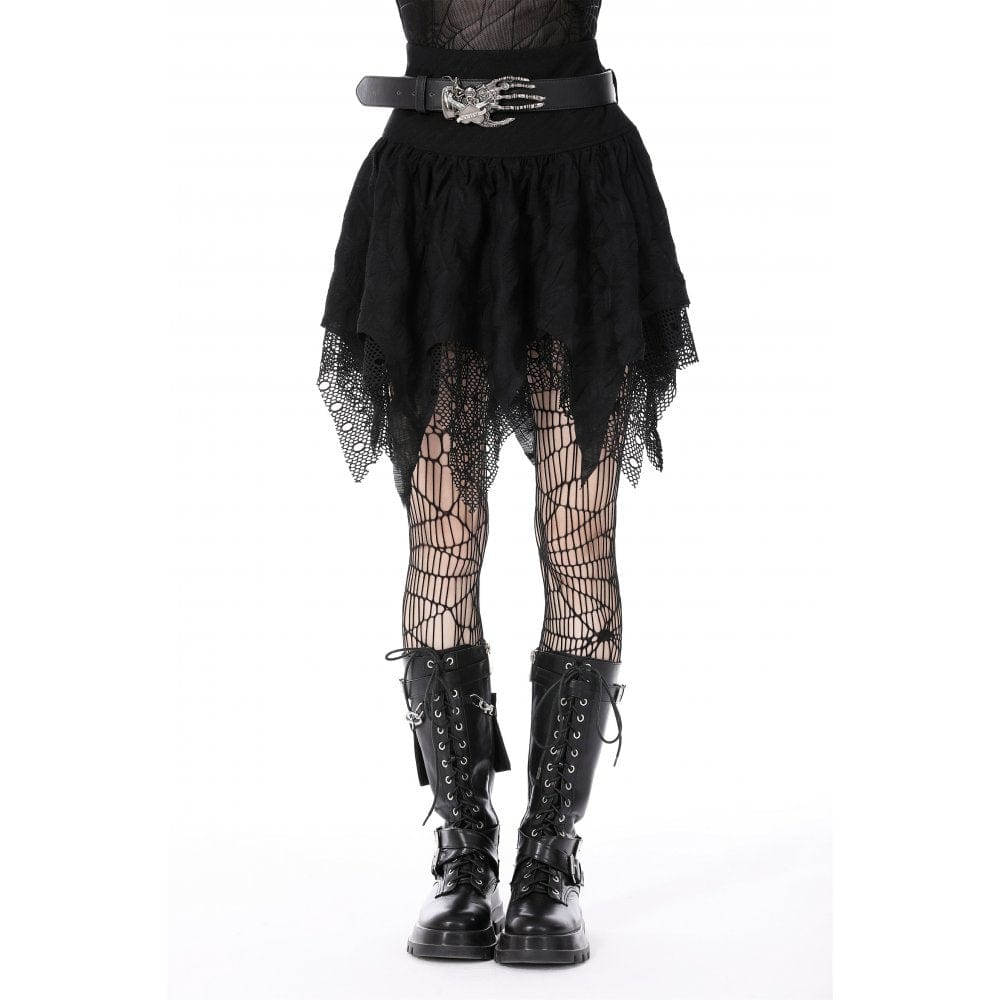 Darkinlove Women's Punk Irregular Mesh Splice Draped Skirt