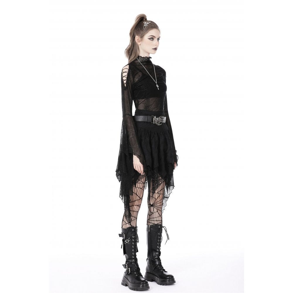Darkinlove Women's Punk Irregular Mesh Splice Draped Skirt