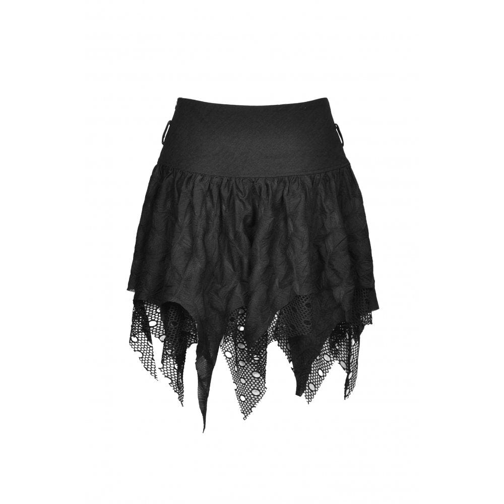 Darkinlove Women's Punk Irregular Mesh Splice Draped Skirt