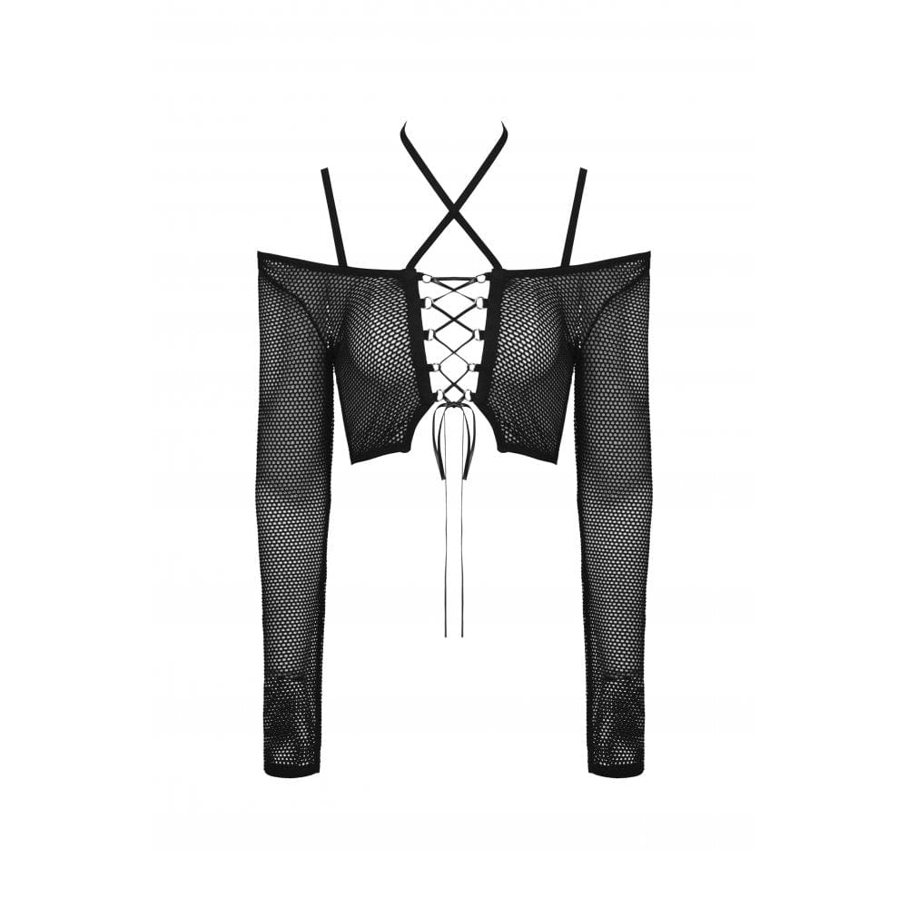 Darkinlove Women's Punk Lacing-up Sheer Long Sleeved Mesh Top