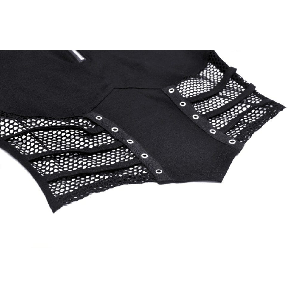 Darkinlove Women's Punk Mesh Splice Eyelets Crop Top