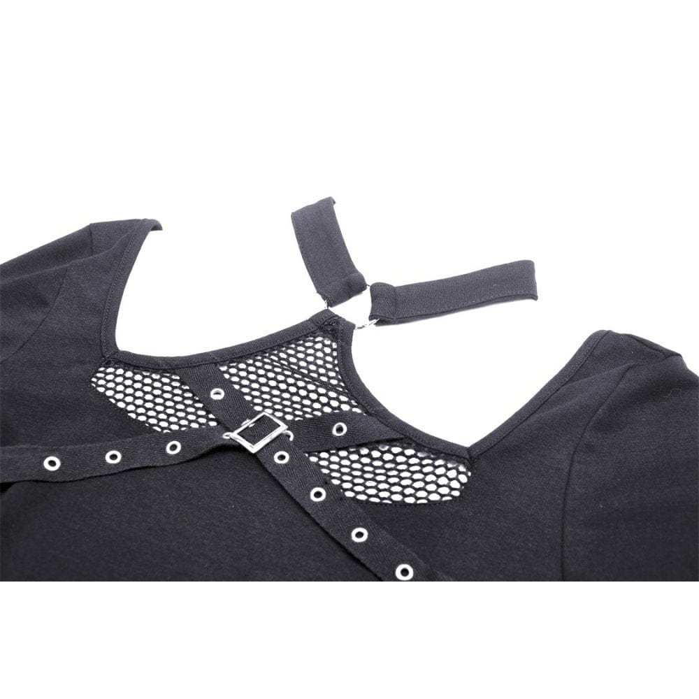 Darkinlove Women's Punk Mesh Splice Halterneck Crop Top