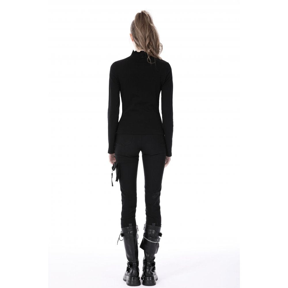 Darkinlove Women's Punk Ripped Mesh Splice Shirt