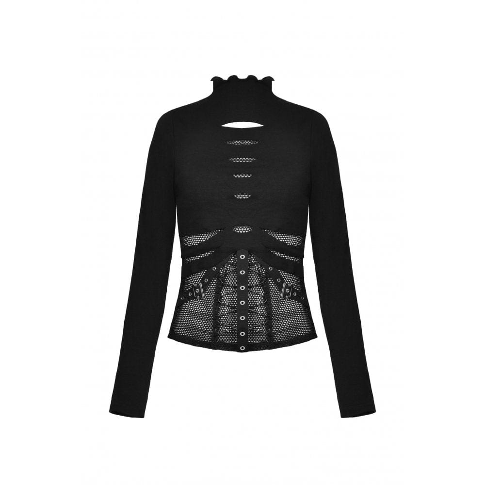 Darkinlove Women's Punk Ripped Mesh Splice Shirt