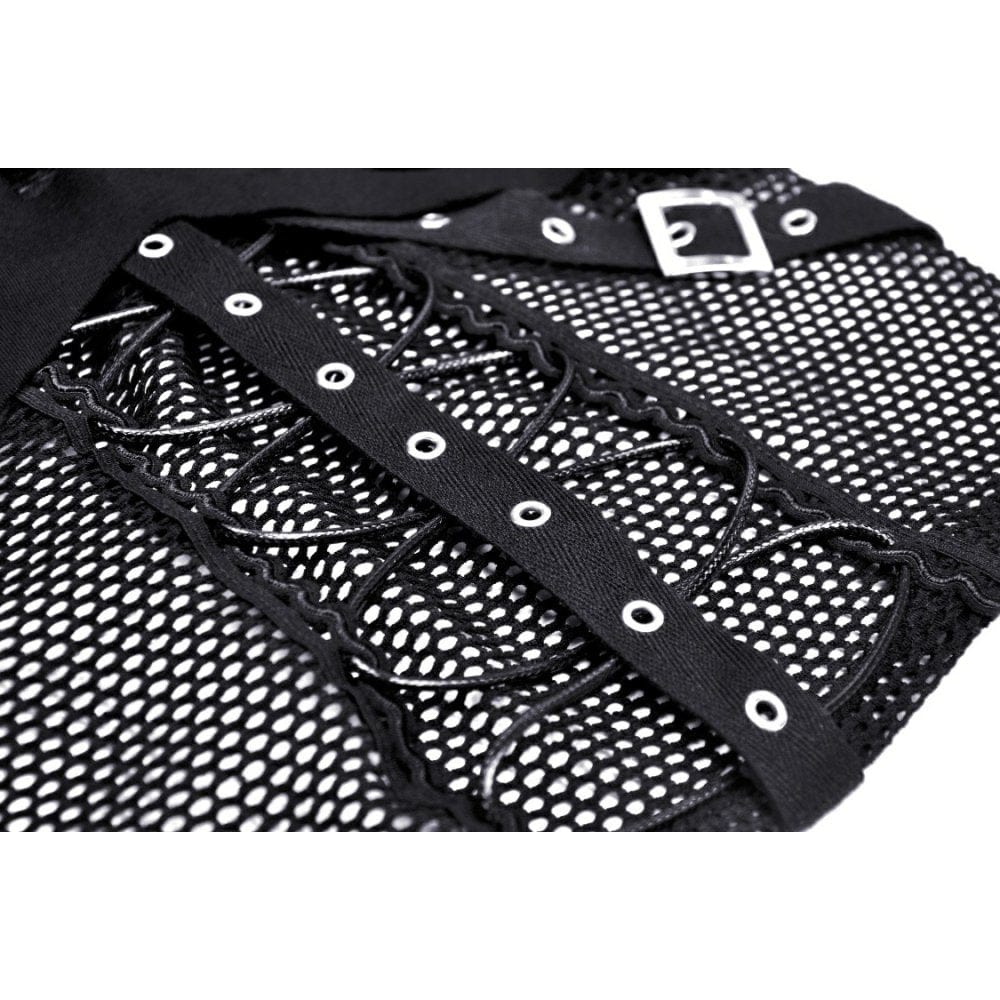 Darkinlove Women's Punk Ripped Mesh Splice Shirt