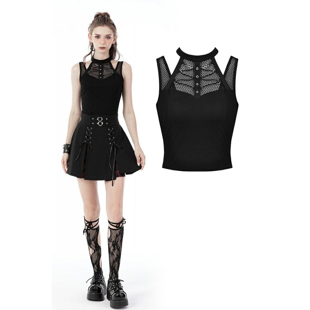 Darkinlove Women's Punk Rock Cutout Short Sleeved Mesh Top