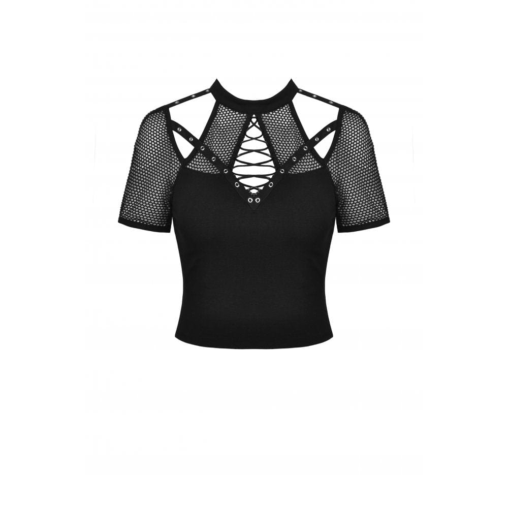 Darkinlove Women's Punk Rock Cutout Short Sleeved Mesh Top