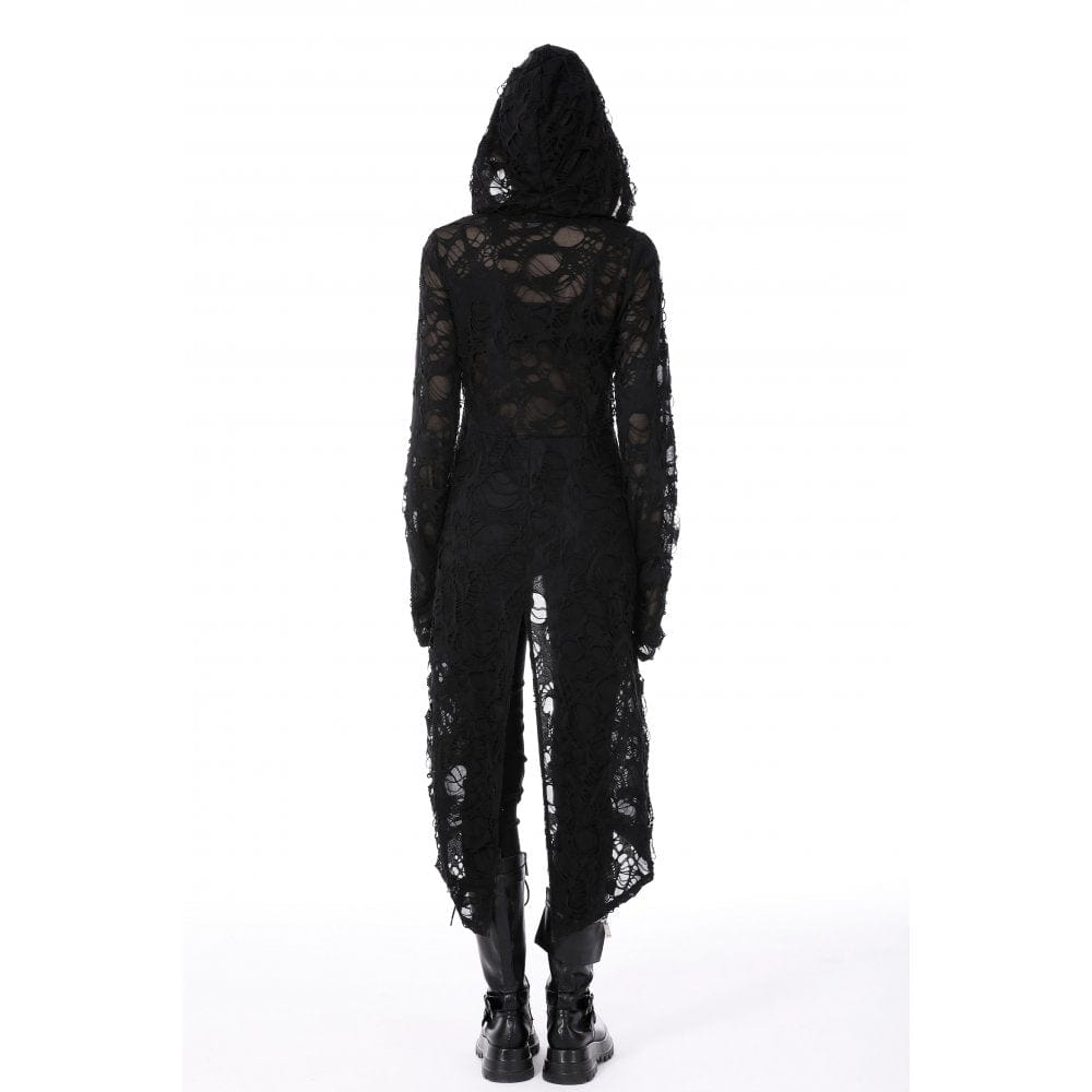Darkinlove Women's Punk Split Ripped Coat with Hood