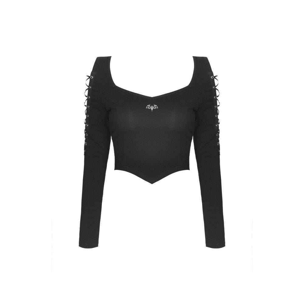 Darkinlove Women's Punk Strappy Bat Irregular Crop Top