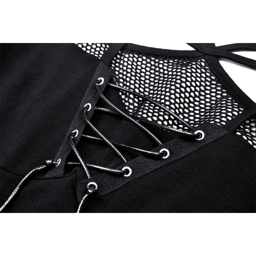 Darkinlove Women's Punk Strappy Mesh Splice Crop Top
