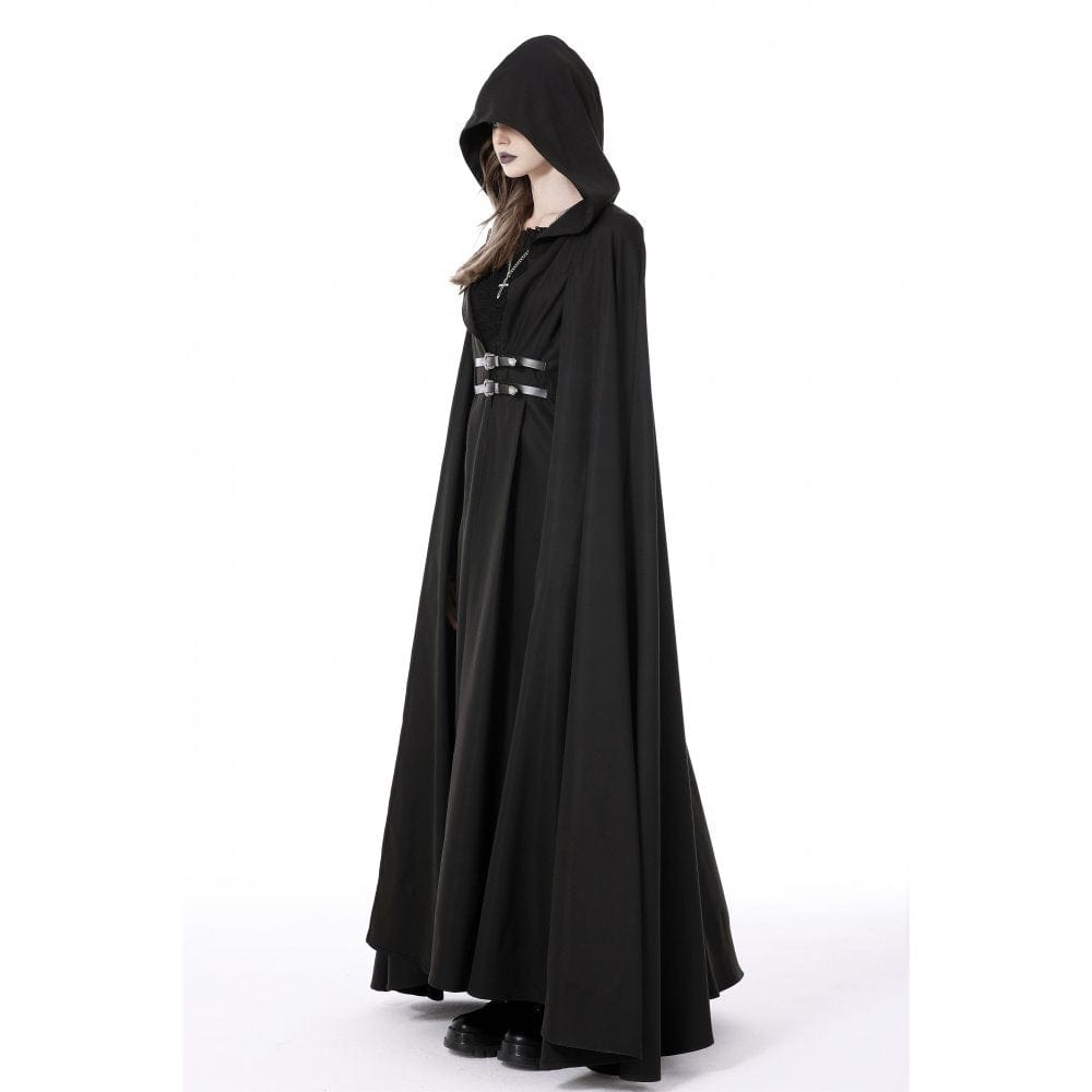 Darkinlove Women's Punk Straps Long Coat with Hood