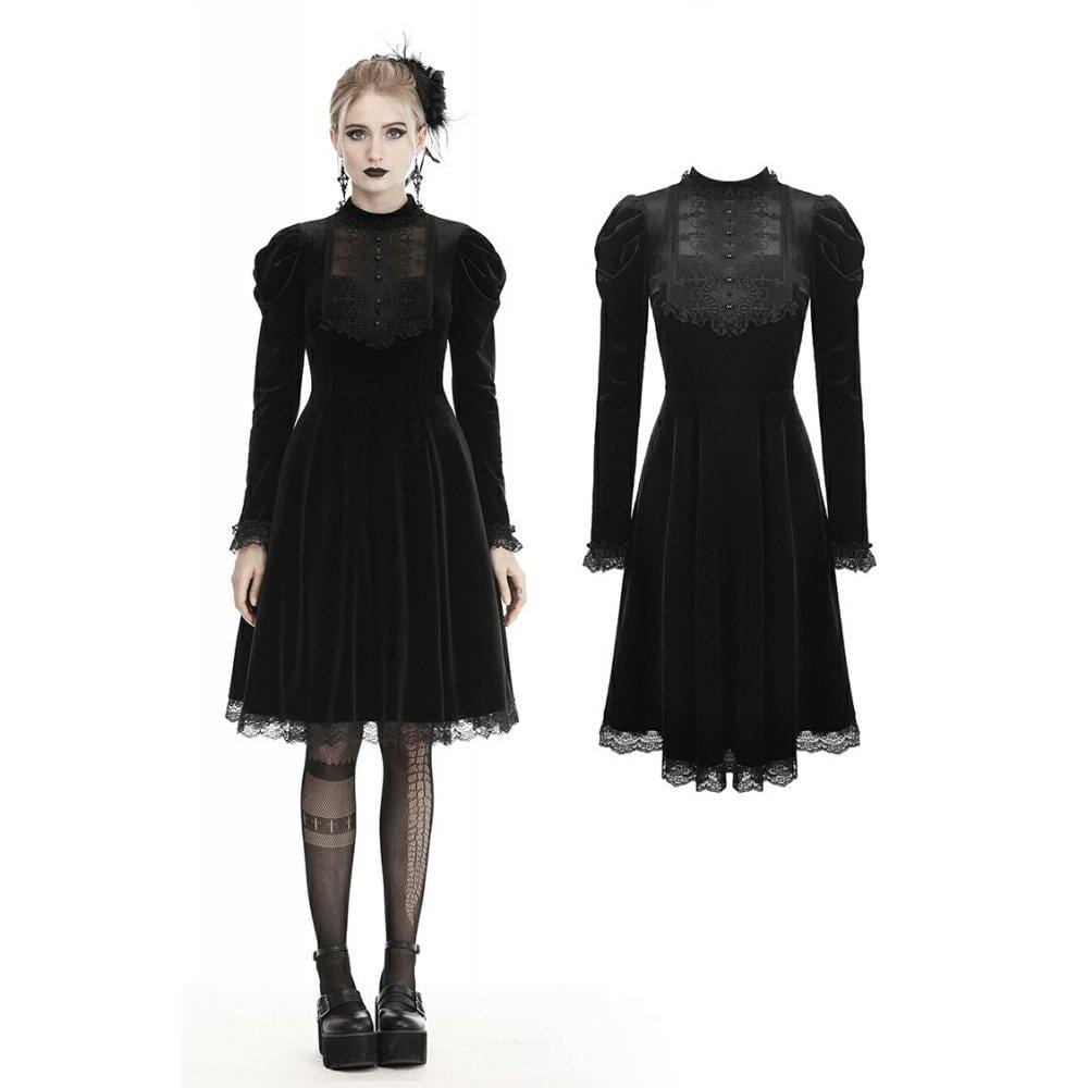 Darkinlove Women's Vintage Lace Collar Velet Dresses