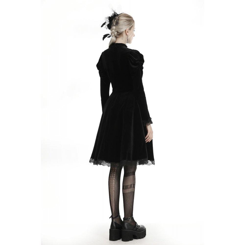 Darkinlove Women's Vintage Lace Collar Velet Dresses