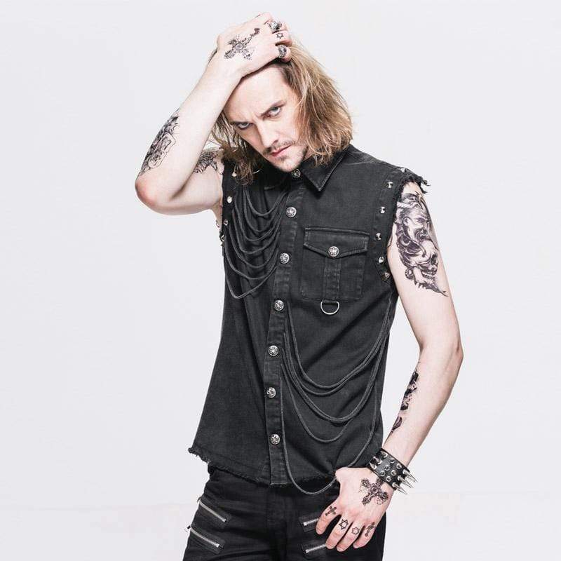 DEVIL FASHION Men's Distressed Sleeveless Punk Shirt
