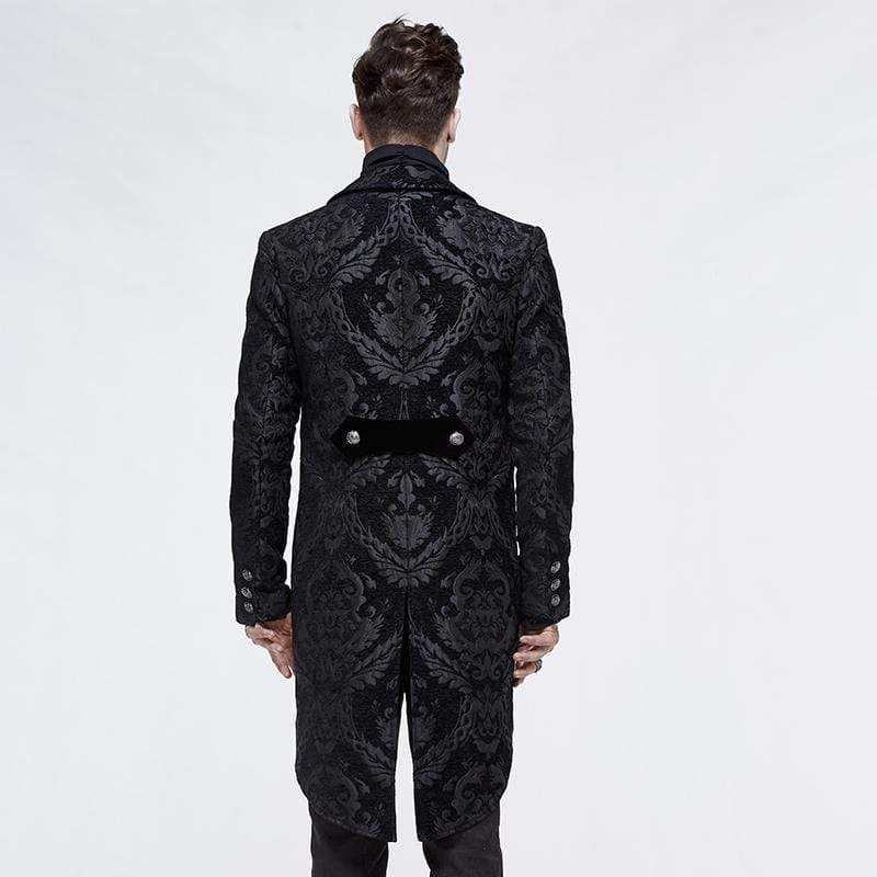 DEVIL FASHION Men's Goth Jacquard Double-breasted Black Dovetail Overcoat