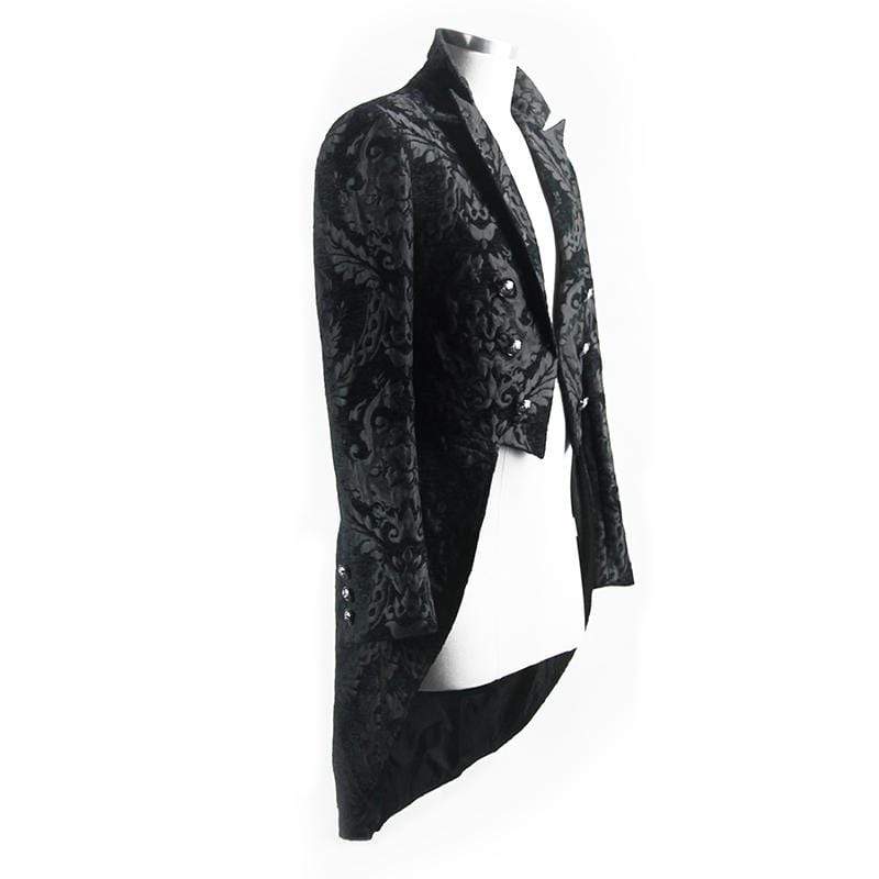 DEVIL FASHION Men's Goth Jacquard Double-breasted Black Dovetail Overcoat