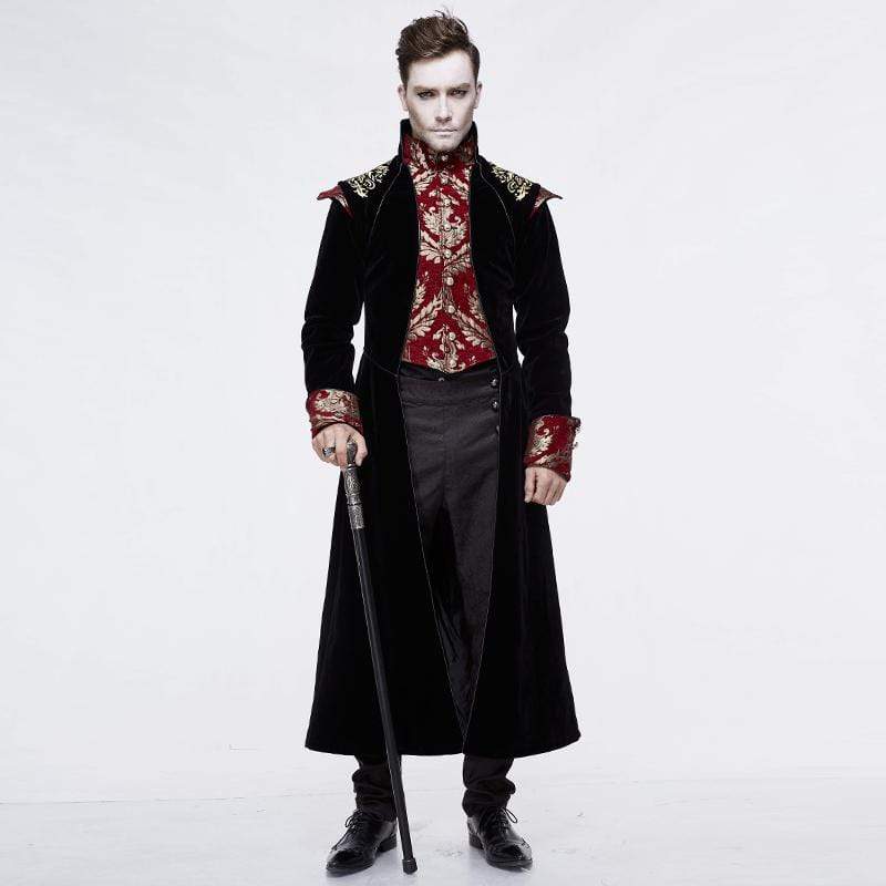 DEVIL FASHION Men's Goth Jacquard Dovetail Overcoat