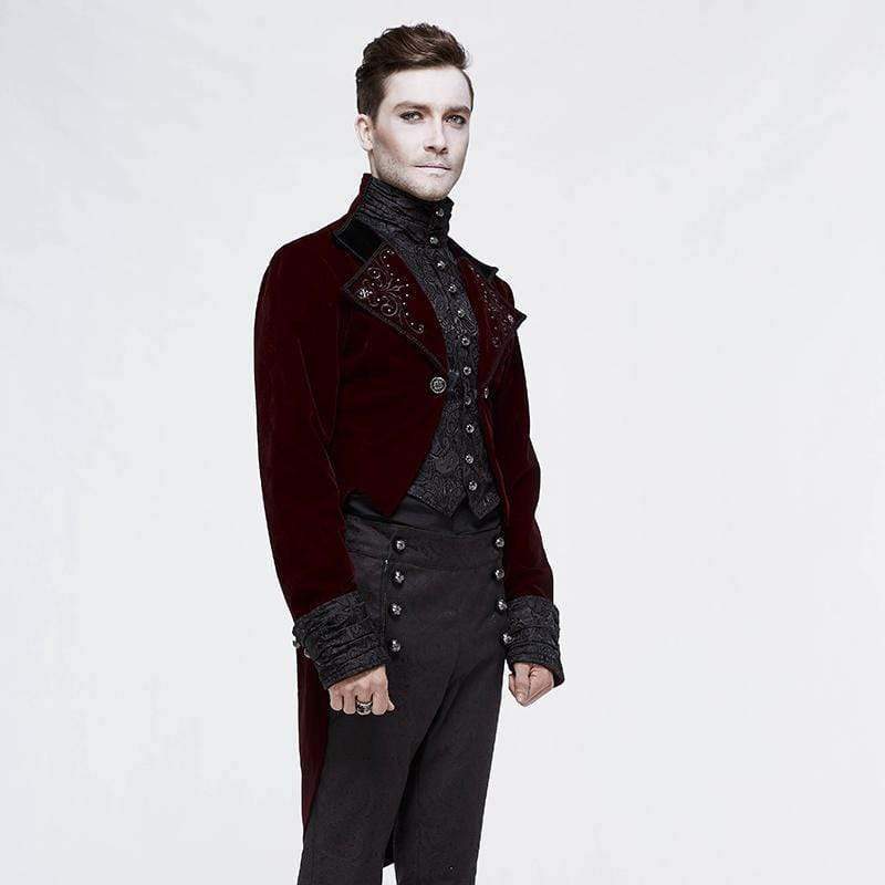DEVIL FASHION Men's Goth Jacquard Short Dovetail Coat