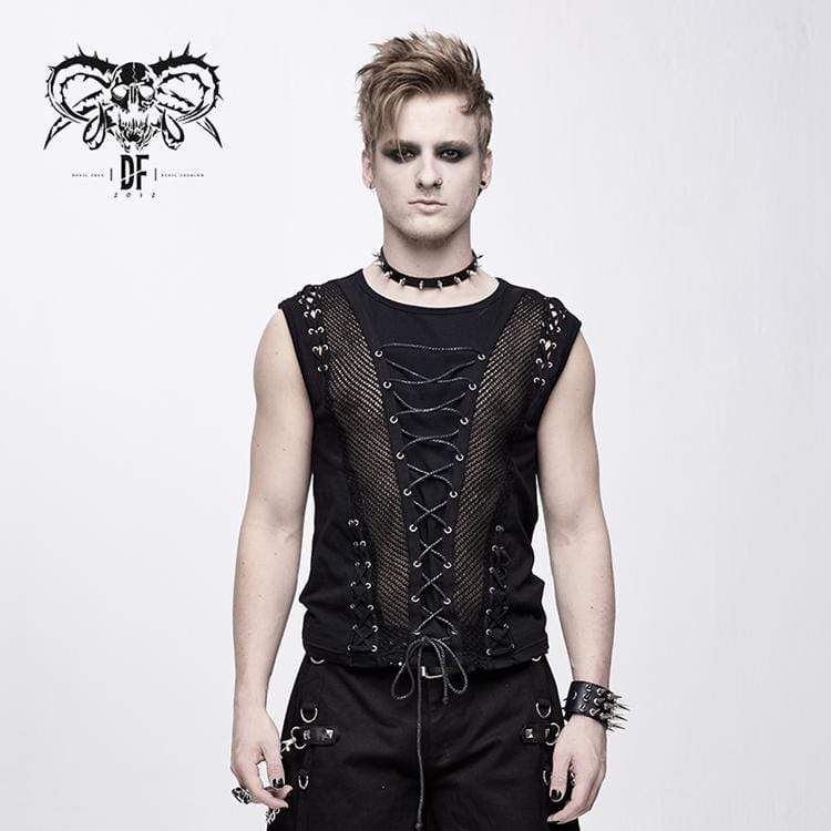 DEVIL FASHION Men's Goth Lacing Mesh Vest