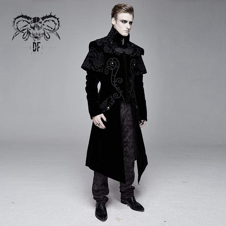 Men's Goth Stand Collar Front Zip Long Jacket