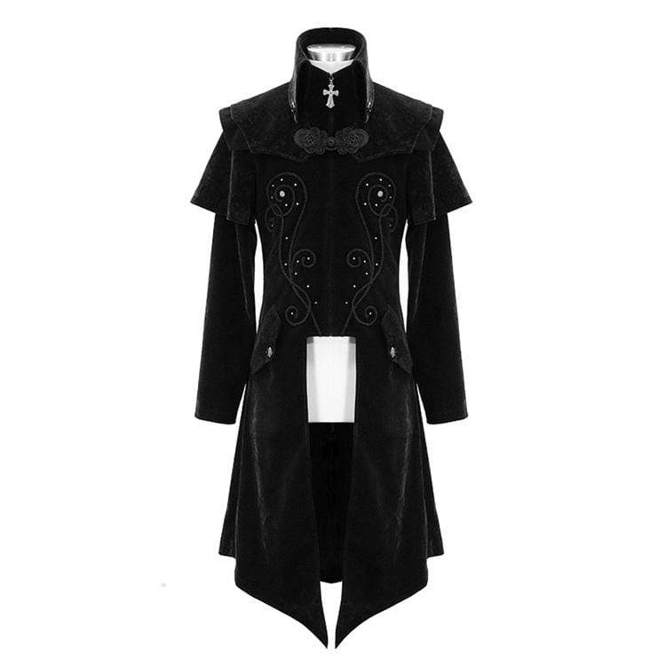 Men's Goth Stand Collar Front Zip Long Jacket