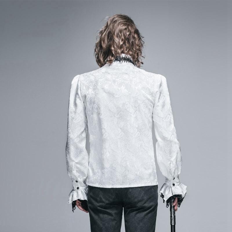 DEVIL FASHION Men's Goth Style Self Design Shirt with Jabot