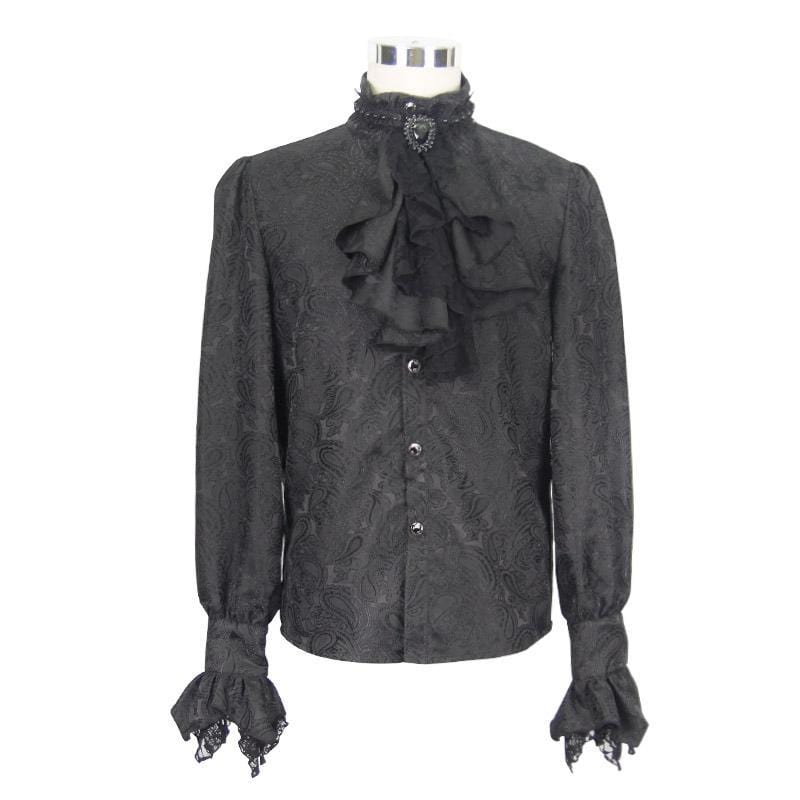 DEVIL FASHION Men's Goth Style Self Design Shirt with Jabot