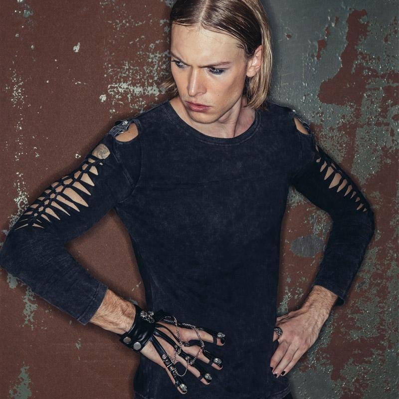 DEVIL FASHION Men's Goth Wrist Band With Finger Extensions