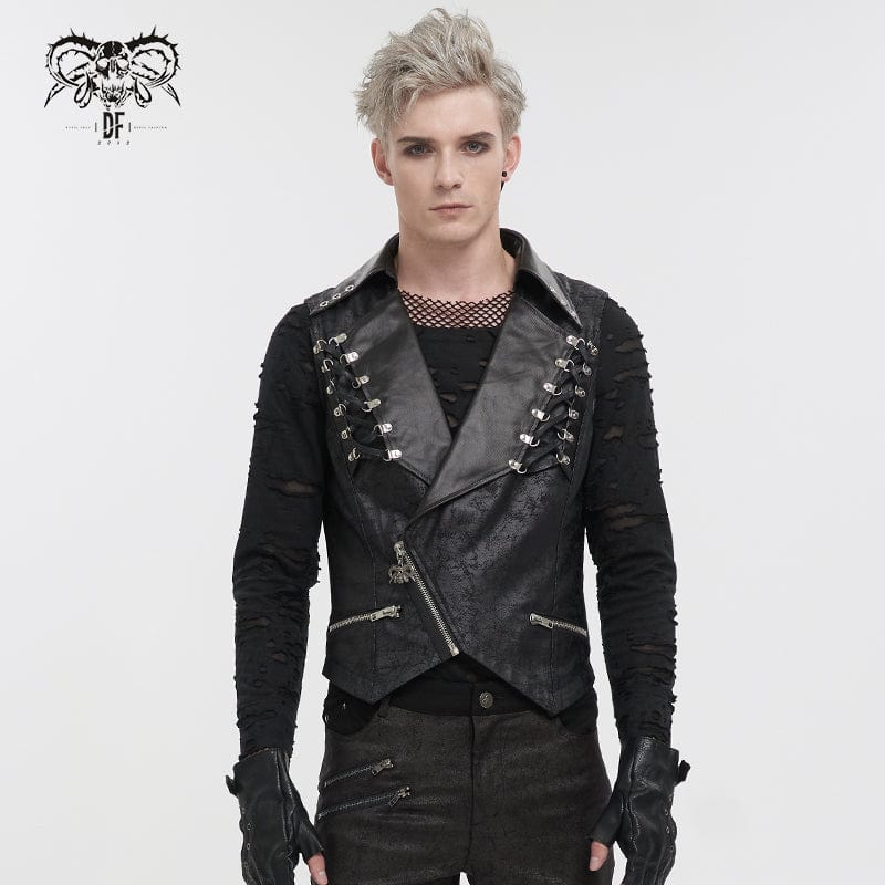 DEVIL FASHION Men's Gothic Asymmetric Zipper Lace-up Waistcoat