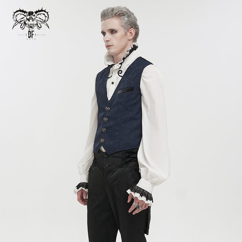 DEVIL FASHION Men's Gothic Cashew Printed Swallow-tailed Waistcaot Blue