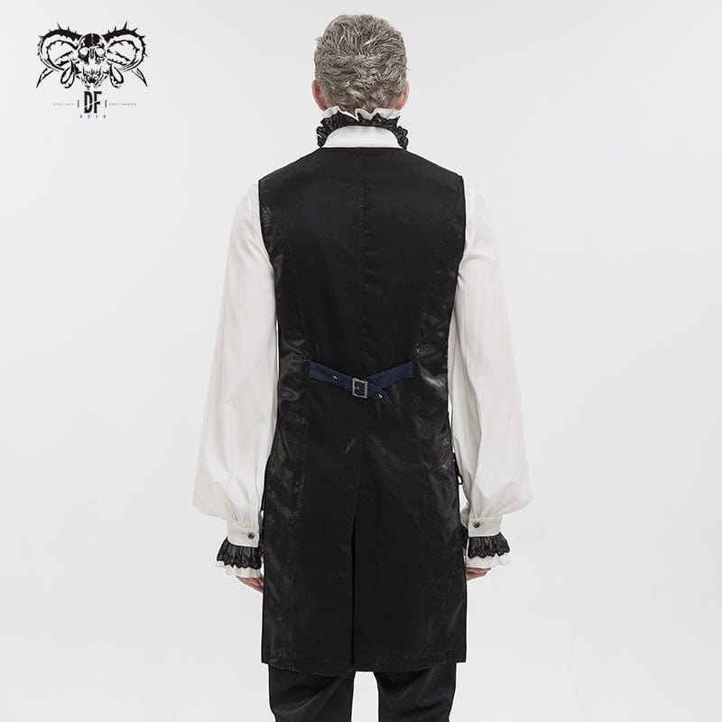 DEVIL FASHION Men's Gothic Cashew Printed Swallow-tailed Waistcaot Blue