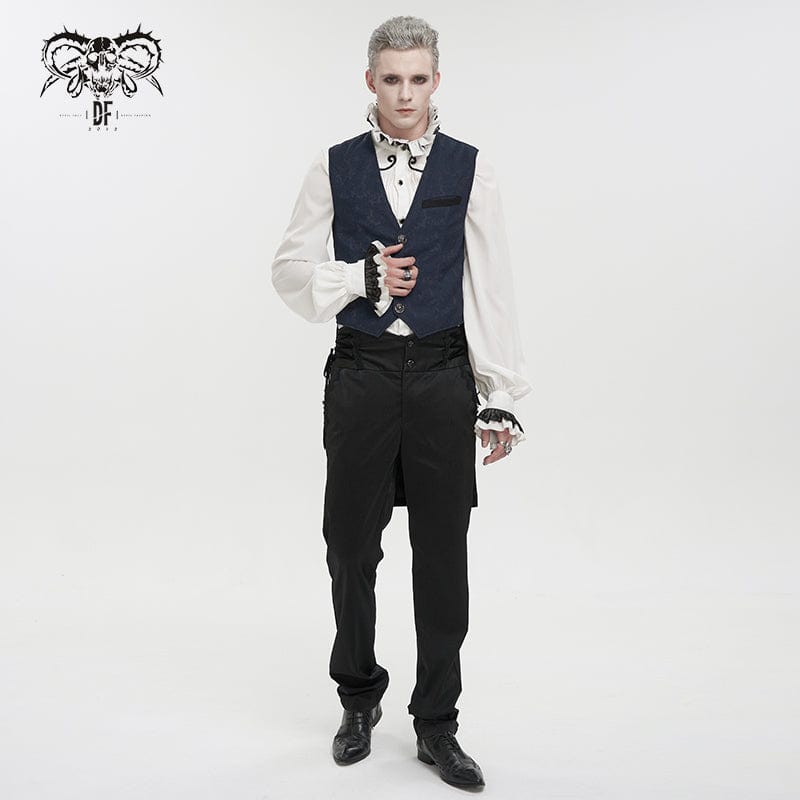 DEVIL FASHION Men's Gothic Cashew Printed Swallow-tailed Waistcaot Blue