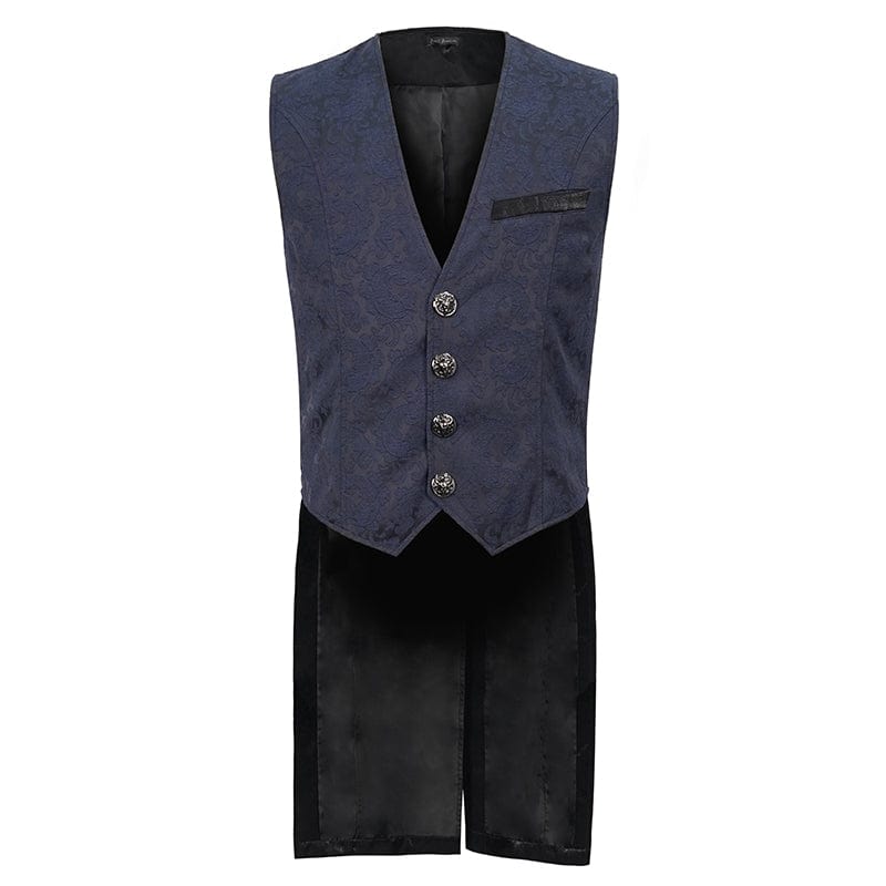 DEVIL FASHION Men's Gothic Cashew Printed Swallow-tailed Waistcaot Blue