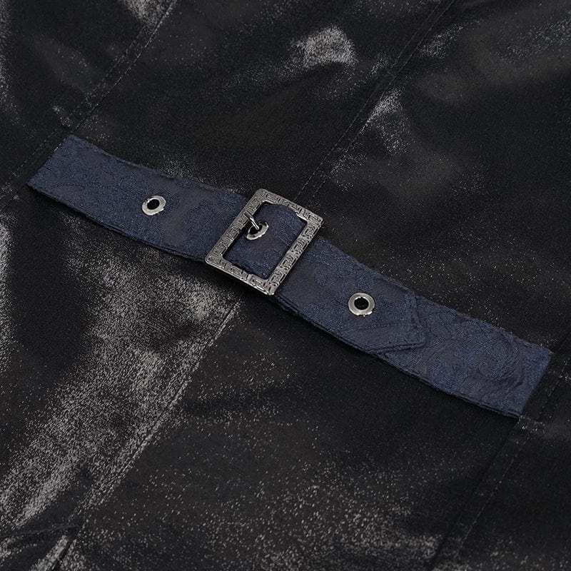 DEVIL FASHION Men's Gothic Cashew Printed Swallow-tailed Waistcaot Blue