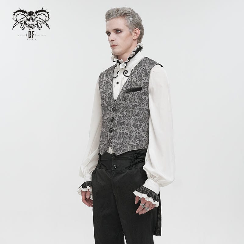 DEVIL FASHION Men's Gothic Cashew Printed Swallow-tailed Waistcoat Grey