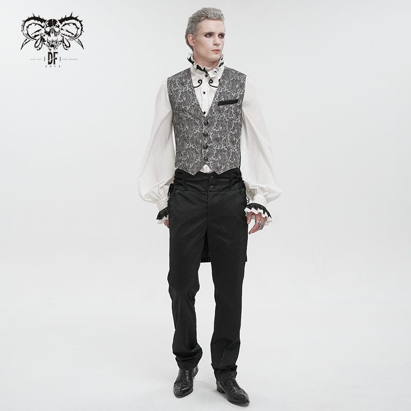 DEVIL FASHION Men's Gothic Cashew Printed Swallow-tailed Waistcoat Grey