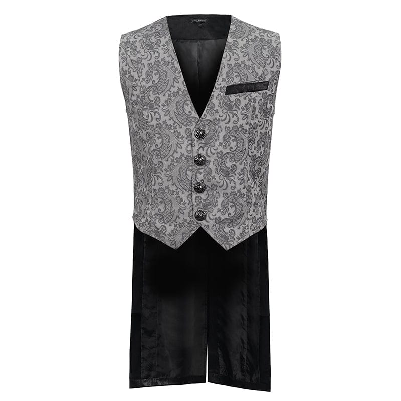 DEVIL FASHION Men's Gothic Cashew Printed Swallow-tailed Waistcoat Grey