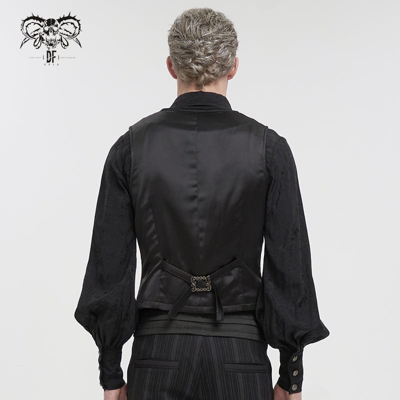 DEVIL FASHION Men's Gothic Embossed Waistcoat with Brooch Red