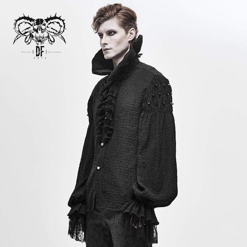 Men's Gothic Falbala Collar Ruffles Puff Sleeves Shirts With Rivets