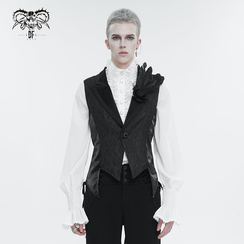DEVIL FASHION Men's Gothic Feather Swallow-tailed Waistcoat Black