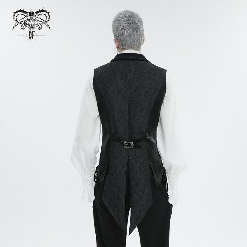 DEVIL FASHION Men's Gothic Feather Swallow-tailed Waistcoat Black