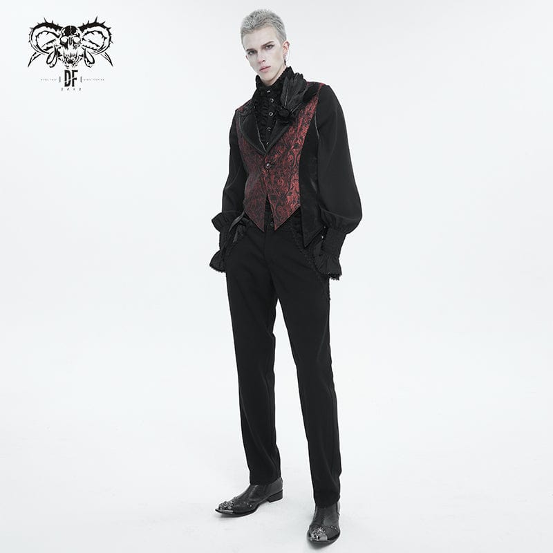 DEVIL FASHION Men's Gothic Feather Swallow-tailed Waistcoat Red